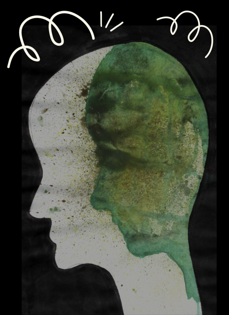 Screenshot of the front of a resource on coping with distress, a drawing of the silhouette of a face