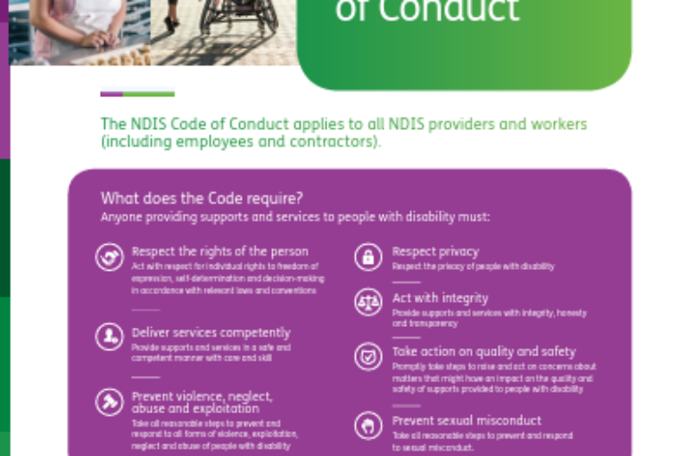 Photo of a resource about the NDIS code of conduct