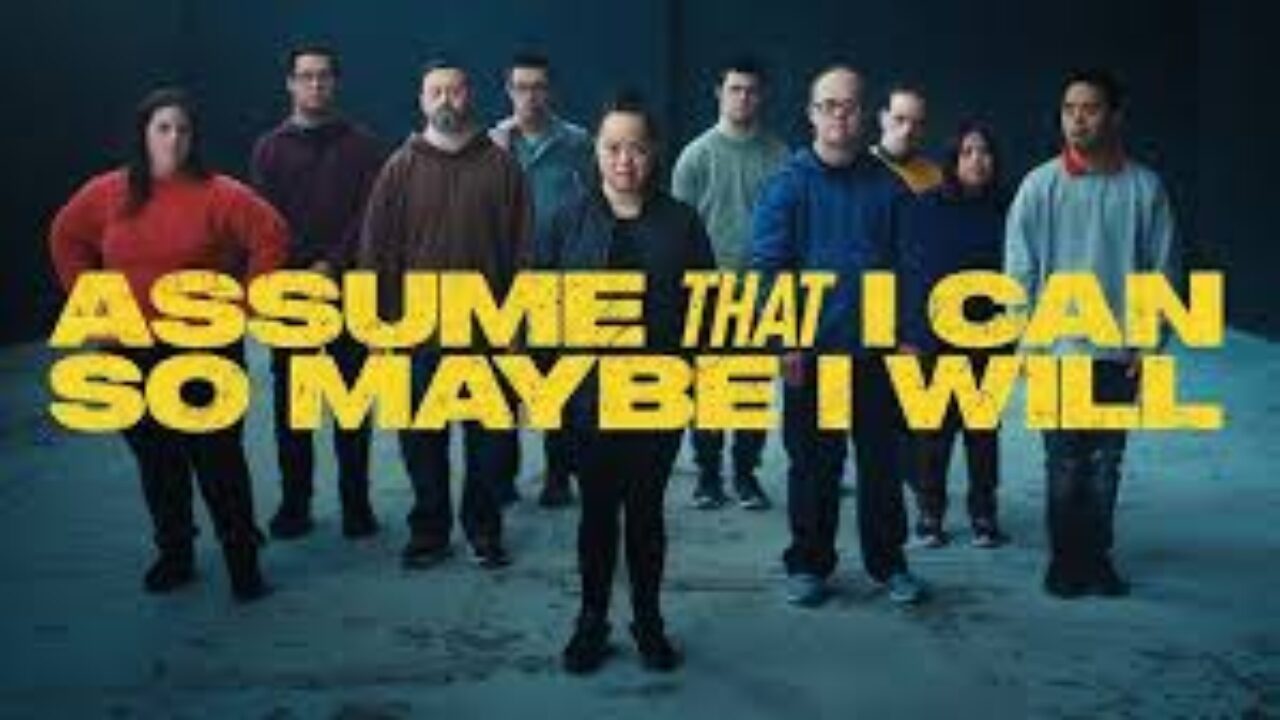 Vide screenshot of a group of young people behind the text: assume that I can so maybe I will