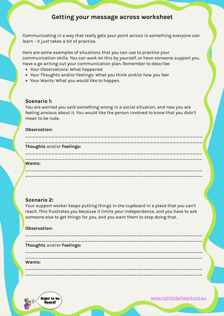Getting your message across worksheet