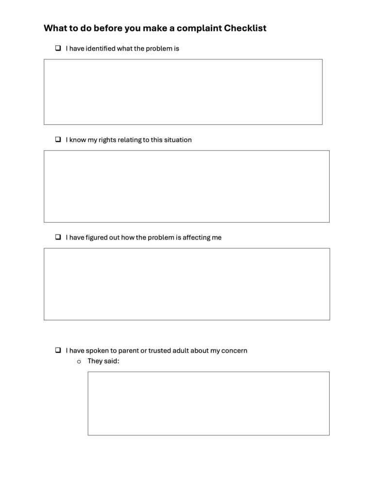 What to do before you make a complaint checklist